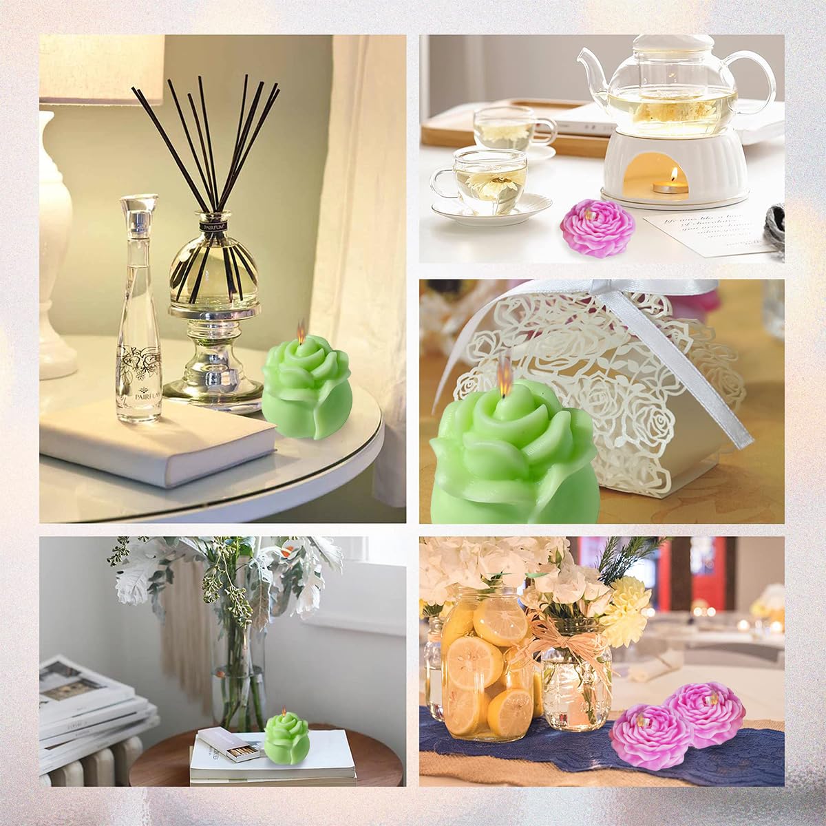 HASTHIP 2Pcs Flower Silicone Molds Resin Candle Mold, 3D Bloom Rose Peony Fondant Mold, Silicone Molds for Soy Wax, Beeswax, Candle Making, Resin Polymer Clay Craft Gift HASTHIP 2Pcs Flower Silicone Molds Resin Candle Mold, 3D Bloom Rose Peony Fondant Mold, Silicone Molds for Soy Wax, Beeswax, Candle Making, Resin Polymer Clay Craft Gift